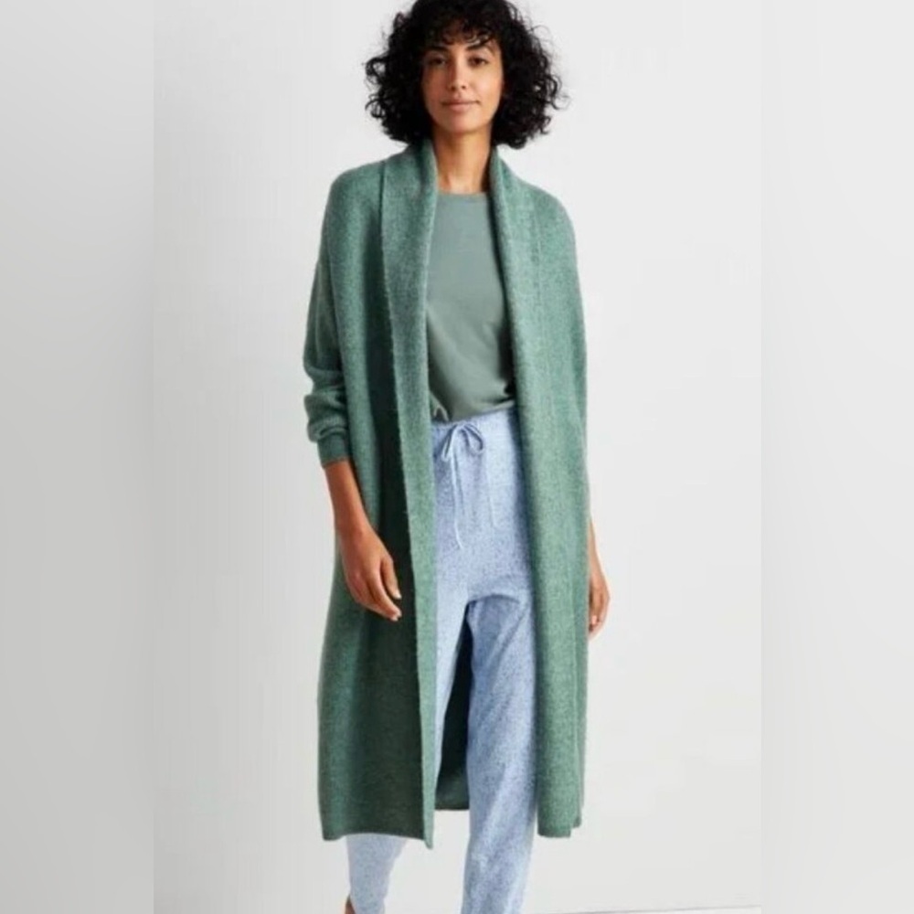 State of Day Cardigan Duster Womens Knit Long Sleeve Med Green NWT Maxi Sweater